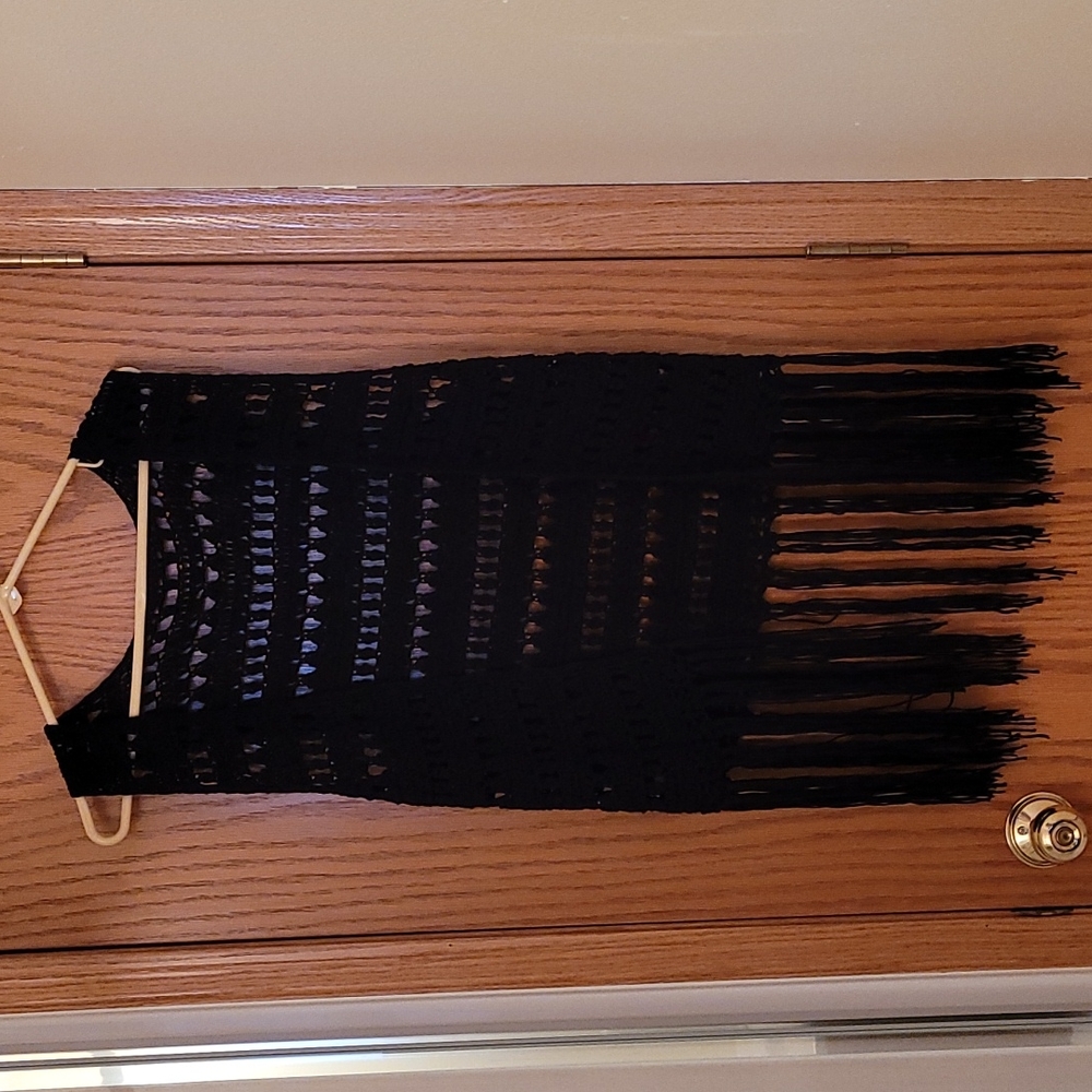 Hand Knit Sleeveless Fringe Vest Women One Size